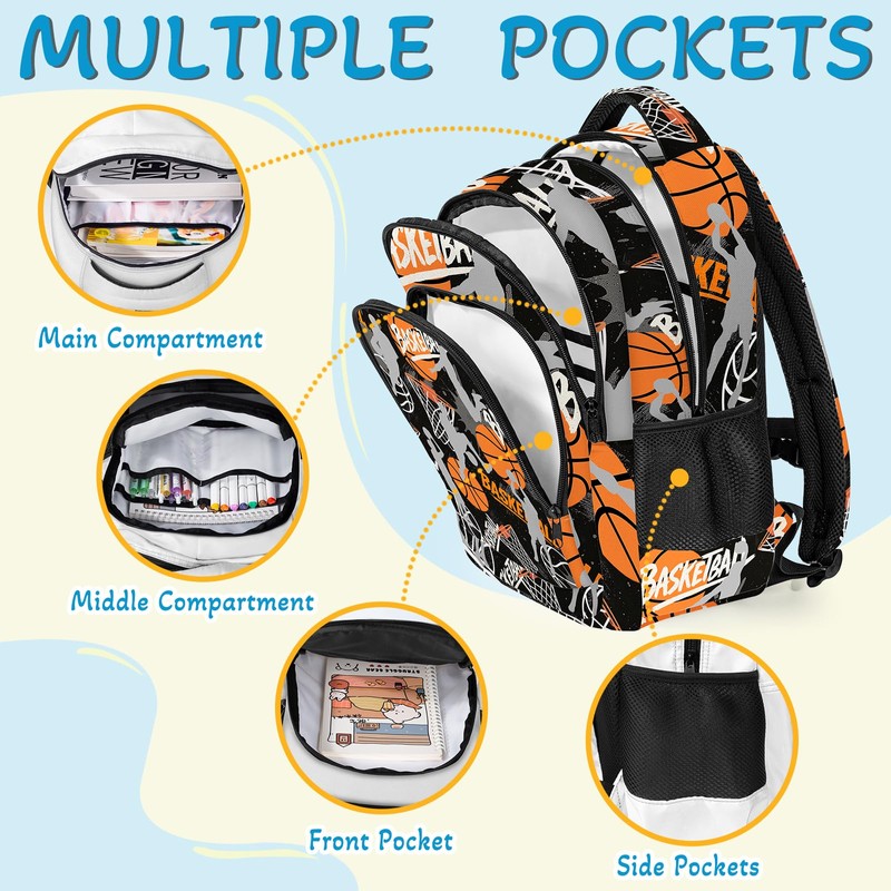 Basketball Backpack for Kids,School Bookbag Large Capacity Adjustable Bookbag Durable
