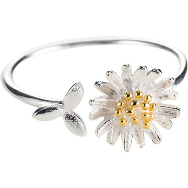 Daisy Flower Cute Leaf Sterling Silver Engagement Open Toe Rings