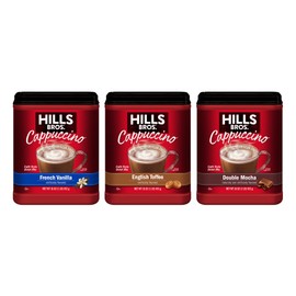 Hills Bros. Cappuccino Mix – Rich, Frothy Coffeehouse-Tasting Instant Drink Mix – Quick and Easy Preparation – Perfect for Hot & Iced Drinks & Creaming Coffee – Starter Variety Bundle, 3 Packs of 16oz