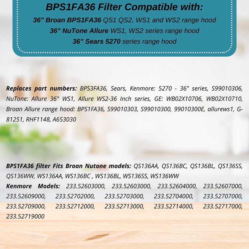 Broan Model BPS1FA36 Range Hood Filter 11-3/4" X 17-1/4" X