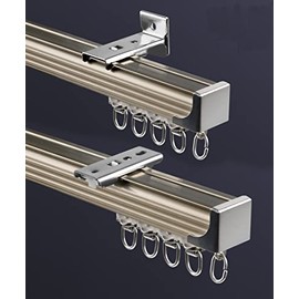 Ceiling Curtain Track Set ,Room Divider Track , Shower Curtain Track Set with Hooks and All Accessories for Living Room, Bed Room, Closet and Sliding Door (champagne, For Spaces 6ft - 12ft Wide)