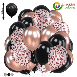 Rose Gold Black Balloons 30 pcs 10 Inch Black Rose Gold Confetti Latex Balloons for Girls Women Birthday Baby Shower Wedding Anniversary Engagement Party Decoration