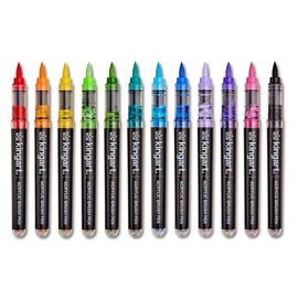 KINGART® PRO Acrylic Brush Pens (448-12), 12 Vibrant Colors, Flexible Brush Tip with Blendable Ink