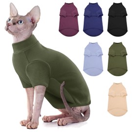 SUNFURA Turtleneck Sweater for Cat, Sphynx Cats Shirt Hairless Cat Sweaters with Sleeves, Warm and Soft Kitten Pullover Fleece Winter Pajamas Jumpsuit for Puppy Cats, ArmyGreen S