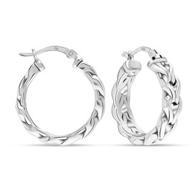 LeCalla 925 Sterling Silver Chunky Chain Hoop Earrings for Women | Women's Antique Link Chain Silver Hoops 27MM