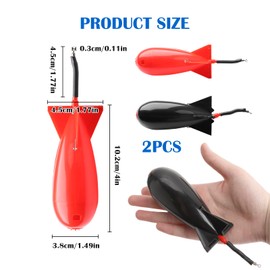2Pcs Fishing Bomb Bait, Carp Fishing Tackle Feeder, Rocket Shape Bait Thrower for Carp Fish, Spod and Pellet Feeder (Black & Red)