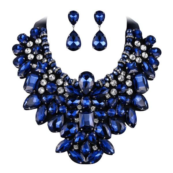 Ever Faith Costume Jewelry for Women, Navy Blue Rhinestone Crystal