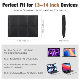 MoKo 13.3-14 Inch Puffer Quilted Laptop Sleeve Fit with New 13" MacBook Neo A18 Pro, Mac Air 13'' M5 2026, MacPro 14'' M5, MacPro 13" M2/M1, Soft Inner Lining, Laptop Carrying Case, Black