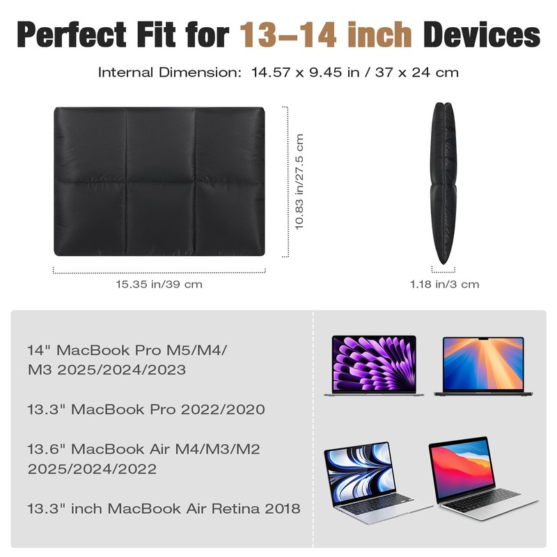 MoKo 13.3-14 Inch Puffer Quilted Laptop Sleeve Fit with New