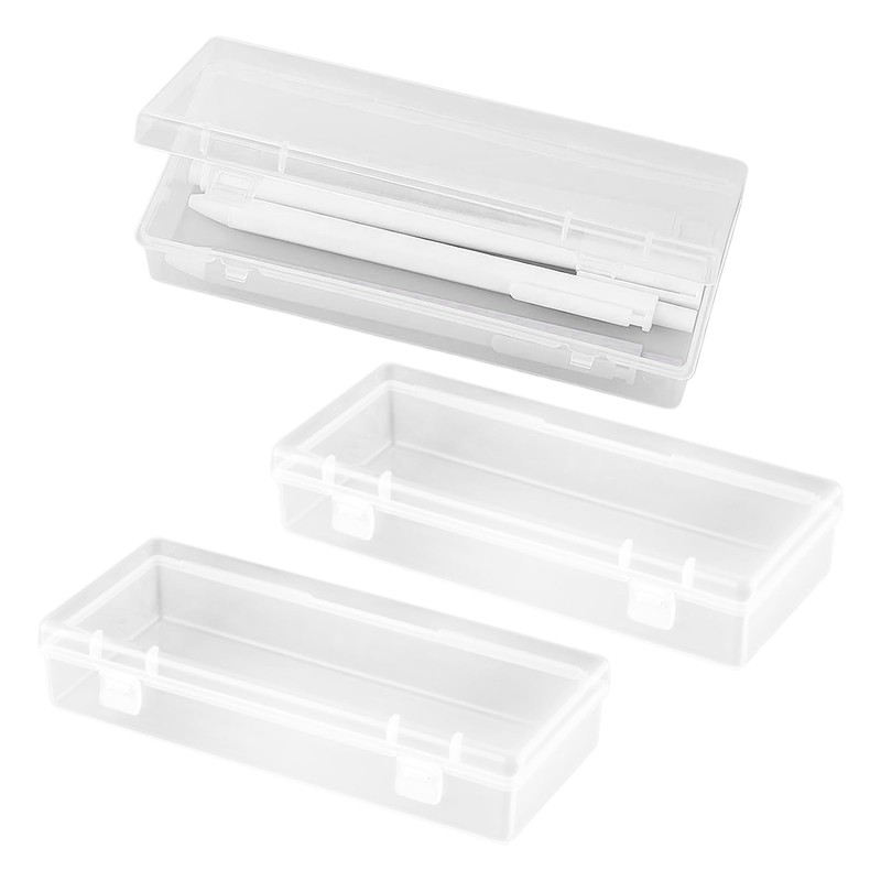 Pack of 3 Small Storage Boxes Plastic Transparent with Lid