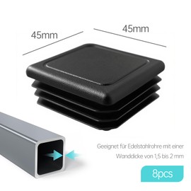 Square Tube Plugs, Lamellar Plugs for Square Tube, 45 x 45 mm, Pipe Plugs for Pipe Cover of Steel Pipe, Stainless Steel Tube, Aluminium Profile, Square Tube Plugs for Chairs, Sofas, Tables, Shelves