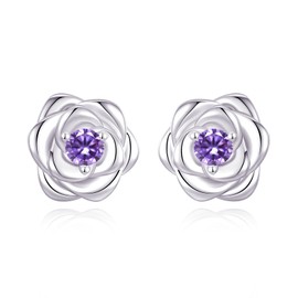 S925 Sterling Silver Studs Earring for Women Ladies Girls- Hypoallergenic Dainty Cubic Zirconia Rose Stud Earrings Jewellery Wedding Gifts for Her Birthday Valentines Mother's Day Christmas