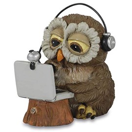 Funny Gufi-Skype Owl with Laptop and Headset