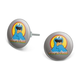Sesame Street Colorful Cookie Monster Novelty Silver Plated Stud Earrings