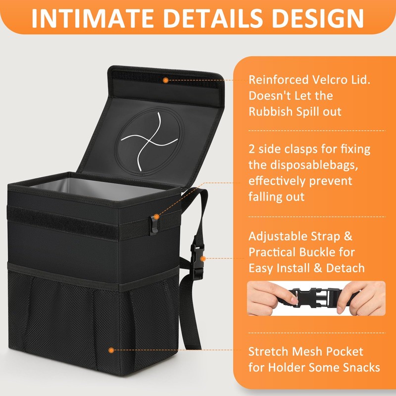 Vankor Car Trash Can Bin with Lid Hanging for Back