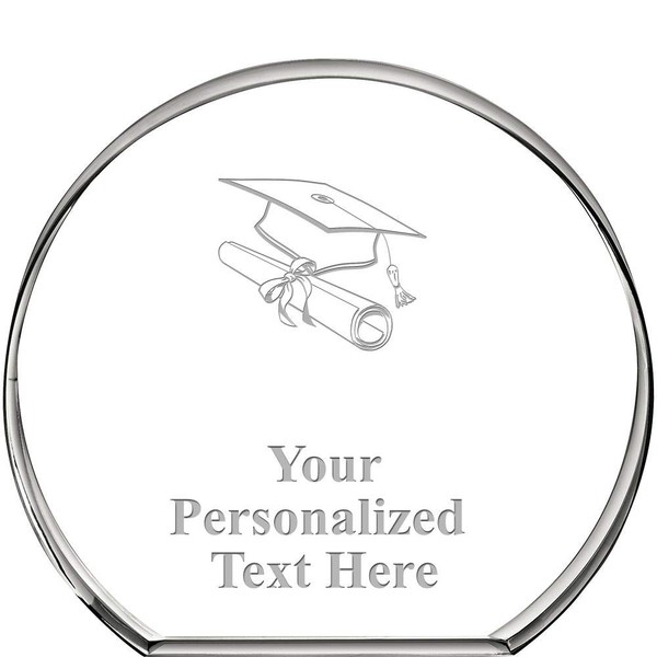 Graduation Standing Circle Paperweight, Custom Engraved Graduation Cap Crystal Paperweight Gift