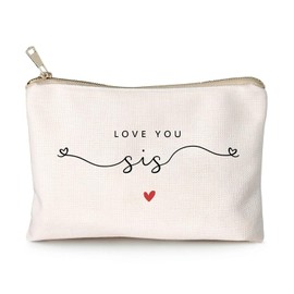 Love You Sister Best Friend Gifts Makeup Case to Bestie Cosmetic Bag Little Sister Birthday Gift Linen Cotton Toiletry Bag to Bridesmaids Travel Bag