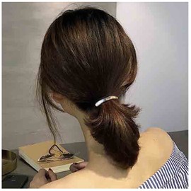 Yheakne Boho Bar Hair Tie Scrunchies Silver Bar Ponytail Holder Elastic Hair Band Black Rope Ponytail Holder Metal Hair Accessories for Women and Girls Gifts