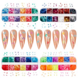 OLYCRAFT 4 Stil 12 Gitter Buchstabenmuster Glitzer Pailletten Kunstharz Füller Gemischte Farben Kunstharz Füller Charms Pailletten Kunstharz Füller Pailletten Flocken Nagelkunst Dekor 48 Farben