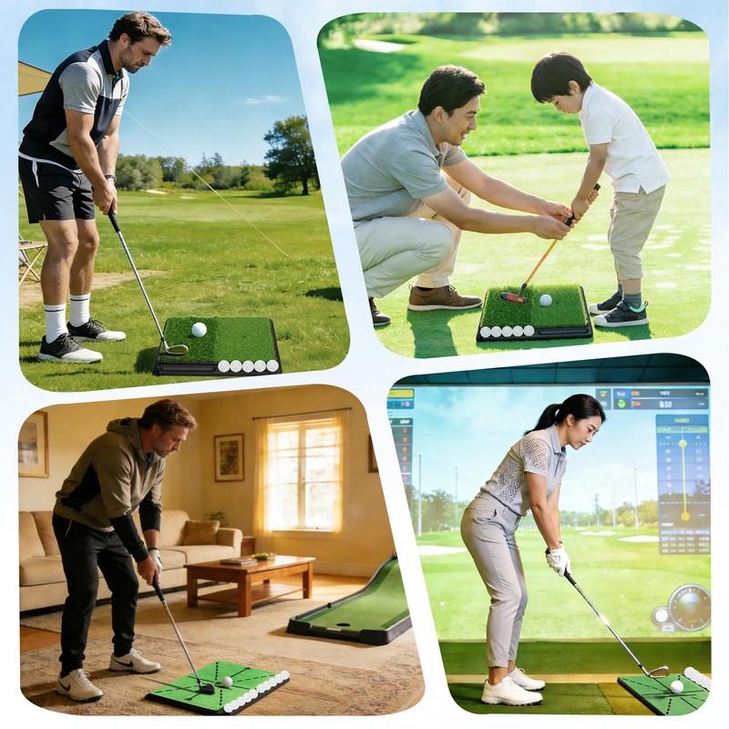 NEWCARE Golf Hitting Mat with Curved Ball Tray, 3-in-1 Golf
