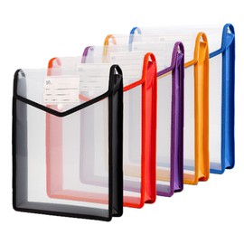 Button Type File Bag, File Case, Set of 5, Transparent, Stylish, Cute, 5 Colors, Large Capacity, Plastic, Waterproof, File Case, A4 Storage, Document Organization (Vertical)