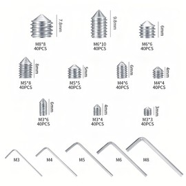 400 Pcs Set Screw Assortment Kit, Hex Allen Head Socket Cup Point Screws Set, Metric M3/M4/M5/M6/M8 Internal Hex Drive Grub Set Screws for Door Handles, Bathroom Fixture, with Hex Wrenches
