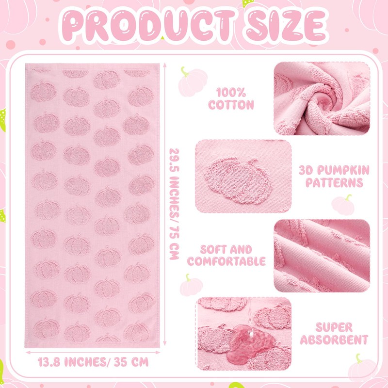 Mindsoft 2 Pcs Fall 3D Pink Pumpkin Jacquard Hand Towels