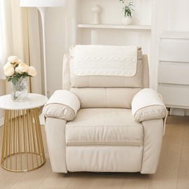 vctops 3 Pieces Velvet Plush Recliner Armrest Cover Headrest Cover with Pockets Soft Fuzzy Non Slip 2 Armchair Slipcovers and 1 Headrest Protector for Recliner Leather Sofa Couch(White,1 Seat)