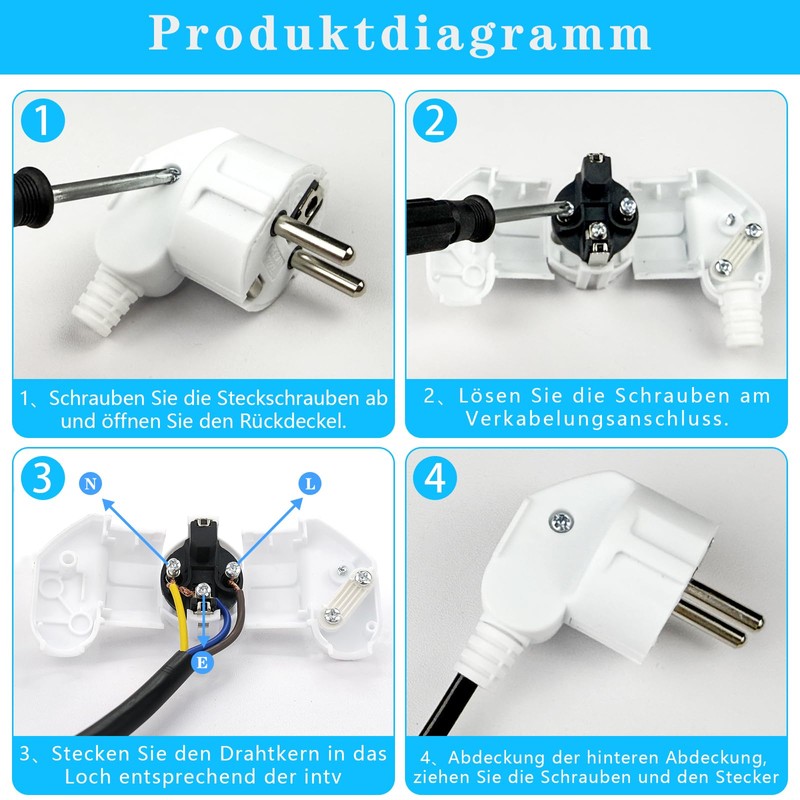 Schuko Plug, Plug 250 V with Kink Protection Sleeve, Schuko