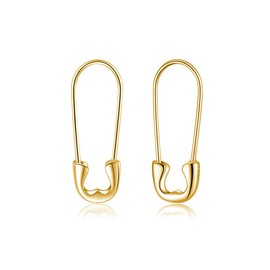 Reffeer 925 Sterling Silver Safety Pin Earrings Hoop for Women Teen Girls Paperclip Earrings Hoop Pin Cartilage Earrings (A-Gold-2cm)