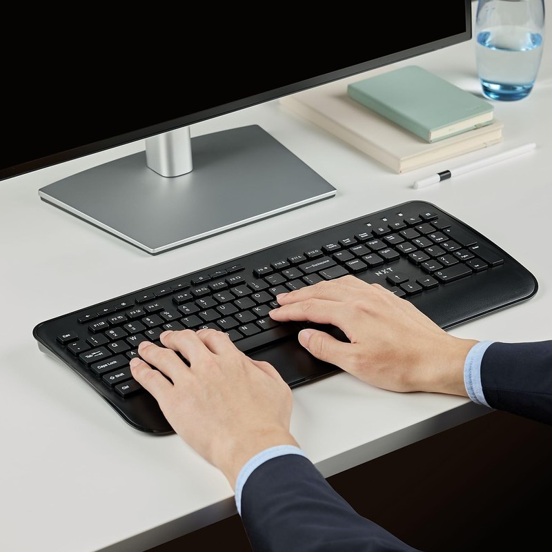 NXT Technologies Wireless Comfort Keyboard, Full‑Size with Wrist Rest, USB