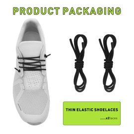 NDTEZUGT 1/10" (2.5mm) Elastic Thin Shoe Laces, Stretchy Round Bungee Shoelaces Replacement Speed Laces for On Cloud Sneakers, Stretch Shoe Stings Tieless (Black 02, 16''/40cm)