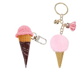 ELVRLA 2Pcs/Set Creative Realistic Summer Icecream Keychain Winter Soft Plush Ice cream Key Chain Ring Bag Charm Pendant -Pink