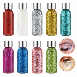 9 Bottle Body Glitter Gel, Glitzer Gesicht, Langanhaltender Glitter, Für Nägel, Gesicht, Haare Make-up, Geeignet für Karneval, Tanz, Party, Weihnachten (9 Farben)