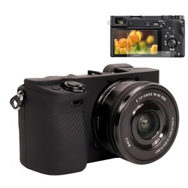Pocoukate Case for Sony Alpha A6400, A6300, A6100 Camera, Soft Silicone Protective Cover Skin with Screen Protector Accessories for Sony Alpha A6400/6300/6100 Digital Camera Silicone Case - Black
