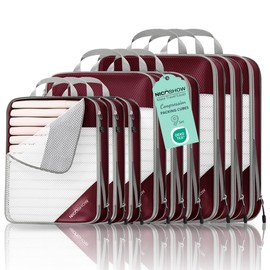 9 Set Compression Packing Cubes for Travel - Compressible, Lightweight, and Space-Saving Packing Cubes, Travel Essentials for Women, Wine