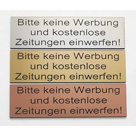 BigTrend24 Letterbox Sign with German Text "Bitte keine Werbung und kostenlose Zeitungen! 3 Colours Gold