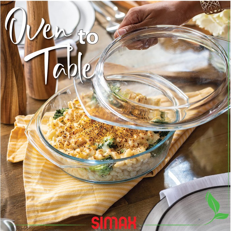 Simax Casserole Dish with Lid, 1.5 Quart Round Glass Casserole