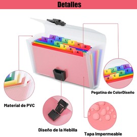 Carpeta de archivo desplegable, 2 organizador de archivos con 13 bolsillos, 12 etiquetas de diferentes colores, tamaño carta A6, adecuadas para oficinas para almacenar documentos, recibos y tickets.