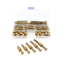 LBY 35 Sets Threaded Insert Nuts and Bolt Assortment Kit, 1/4-20 × 13mm Threaded Inserts & Hex Socket Furniture Barrel Bolts (5 Sizes) Combination, Carbon Steel (Zinc Plated), Yellow