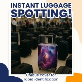 JJ PRIME - Suitcase Cover with Luggage Tag | Luggage Protector | Suitcase Protector Cover with Zipper - Luggage Cover Protection (Purple Nebula, M)