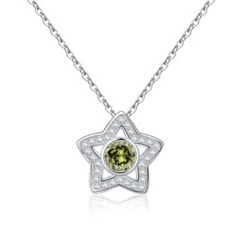 Qings Birthstone Star Necklace 925 Sterling Silver Star Pendant Necklace 12 Months Birthstones Birthday Gift for Women Girls Teenagers, Sterling Silver Cubic Zirconia, Zircon