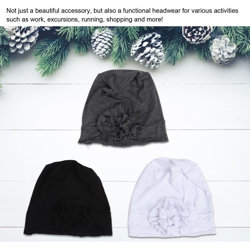 Women Turban Flower Cap Balck White and Gray Pure Color