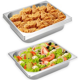 Nexboraque 4 Pcs Half Size Hotel Pan, 1/2 Size 2.5 Inch Deep Stainless Steel Steam Table Pan Half Pans for Chafing Dishes, Breading Trays for Hotel, Party, Buffet, Catering Supplies