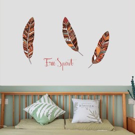 Maydahui Native American Indian Feather Wall Sticker (20.6x20.6 Inch) Full Spirit Quotes Nordic Style Feather Wall Decals for Car Laptop Wall Home Decor