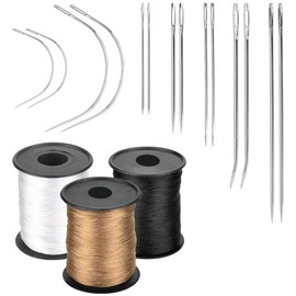 TANCUDER Pack of 14 Saddle Yarn Leather Needles Leather Sewing Thread Set with 3 Ribbons Nylon Yarn 3 Colours Leather Sewing Wax Thread Upholstery Thread for Purses, Backpacks, Shoes, Canvas etc