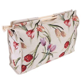 Knitting Bag Yarn Storage Tote Foldable Crochet Storage Bag with Wood Handle Zipper for Crochet Hooks, Knitting Needles Accessories, 16.5 x 11.8 x 4.3inch(Rose Jacquard)