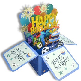 JanYoo 3D Birthday Card with Envelope Pop Up 3D Happy Birthday Greeting Card for Boys Girls Woman Man Family and Friends Romance Vintage for Party Anniversary (Blue-All)