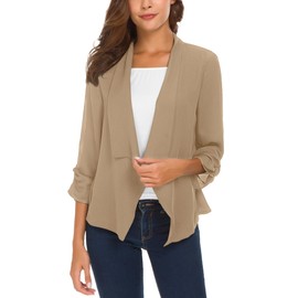 Urban CoCo Women's Ruched Sleeve Lightweight Thin Chiffon Blazer (S, Camel)