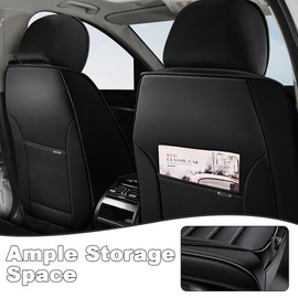 Arocx Car Seat Covers Nappa Leather Universal Seat Covers for Cars Waterproof Auto Interior Front Car Seat Protectors Auto Seat Covers Fit for Most Cars Sedans SUVs（Front with Pillow，Classic Black